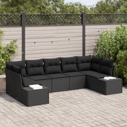 vidaXL Tuinbankenset 7 st 7-Aantal zitplaatsen Zwart Poly riet