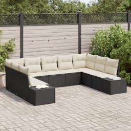 vidaXL Tuinbankenset 9 st 8-Aantal zitplaatsen Zwart en Crème
