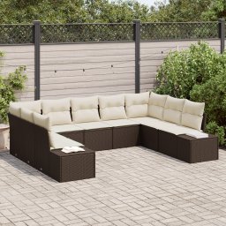 vidaXL Tuinbankenset 9 st 8-Aantal zitplaatsen Bruin en Crème