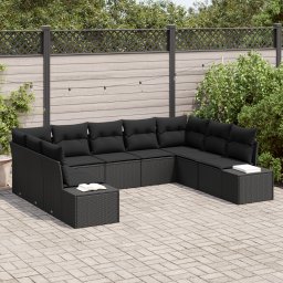 vidaXL Tuinbankenset 9 st 8-Aantal zitplaatsen Zwart Polyrattan