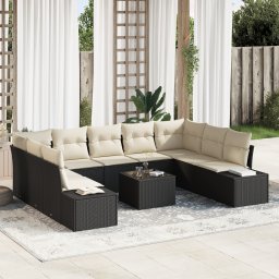vidaXL Tuinbankenset 9 st 8-Aantal zitplaatsen Zwart en Crème
