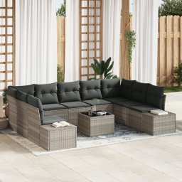 vidaXL Tuinbankenset 9 st 8-Aantal zitplaatsen Lichtgrijs Polyrattan