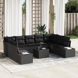 vidaXL Tuinbankenset 9 st 8-Aantal zitplaatsen Zwart Polyrattan