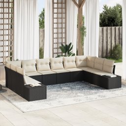 vidaXL Tuinbankenset 10 st 9-Aantal zitplaatsen Zwart en Crème