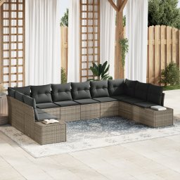 vidaXL Tuinbankenset 10 st 9-Aantal zitplaatsen Grijs Polyrattan