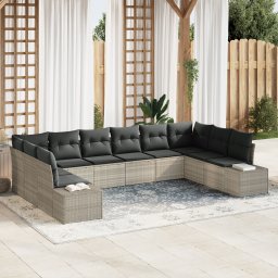 vidaXL Tuinbankenset 10 st 9-Aantal zitplaatsen Lichtgrijs Polyrattan
