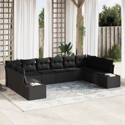 vidaXL Tuinbankenset 10 st 9-Aantal zitplaatsen Zwart Polyrattan