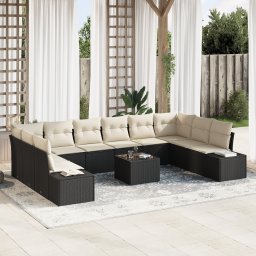 vidaXL Tuinbankenset 10 st 9-Aantal zitplaatsen Zwart en Crème