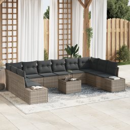 vidaXL Tuinbankenset 10 st 9-Aantal zitplaatsen Grijs Polyrattan