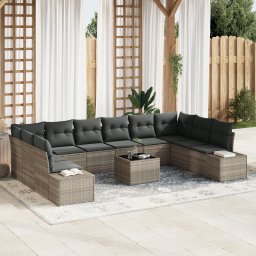 vidaXL Tuinbankenset 10 st 9-Aantal zitplaatsen Lichtgrijs Polyrattan