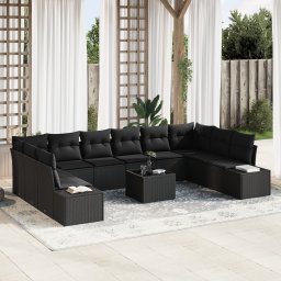 vidaXL Tuinbankenset 10 st 9-Aantal zitplaatsen Zwart Polyrattan