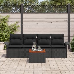 vidaXL Tuinbankenset 5 st 4-Aantal zitplaatsen Zwart poly rattan