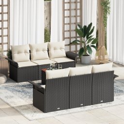 vidaXL Tuinbankenset 7 st 6-Aantal zitplaatsen Zwart en Crème
