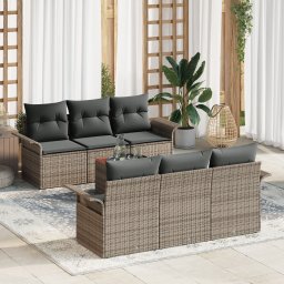 vidaXL Tuinbankenset 7 st 6-Aantal zitplaatsen Grijs poly rattan
