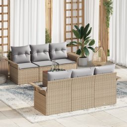 vidaXL Tuinbankenset 7 st 6-Aantal zitplaatsen Beige en Licht Grijs