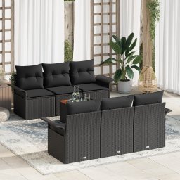 vidaXL Tuinbankenset 7 st 6-Aantal zitplaatsen Zwart poly rattan