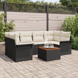 vidaXL Tuinbankenset 7 st 6-Aantal zitplaatsen Zwart en Crème