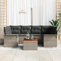 vidaXL Tuinbankenset 7 st 6-Aantal zitplaatsen Grijs poly rattan