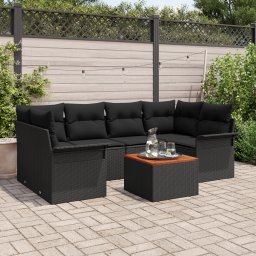 vidaXL Tuinbankenset 7 st 6-Aantal zitplaatsen Zwart poly rattan