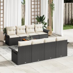 vidaXL Tuinbankenset 9 st Zwart en Crème poly rattan