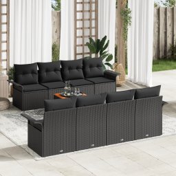 vidaXL Tuinbankenset 9 st Zwart poly rattan