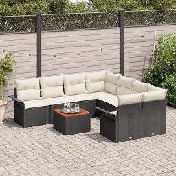 vidaXL Tuinbankenset 9 st 8-Aantal zitplaatsen Zwart en Crème