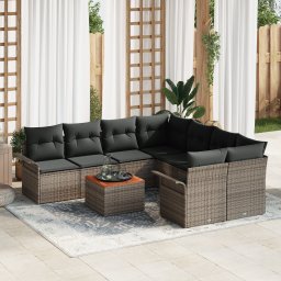 vidaXL Tuinbankenset 9 st 8-Aantal zitplaatsen Grijs poly rattan
