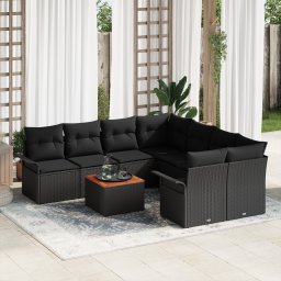 vidaXL Tuinbankenset 9 st 8-Aantal zitplaatsen Zwart poly rattan