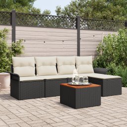 vidaXL Tuinbankenset 6 st Zwart en Crème poly rattan