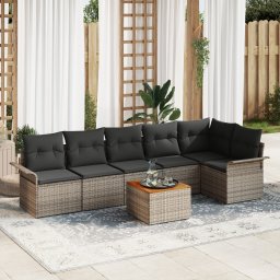 vidaXL Tuinbankenset 7 st 6-Aantal zitplaatsen Grijs poly rattan