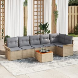 vidaXL Tuinbankenset 7 st 6-Aantal zitplaatsen Beige en Licht Grijs