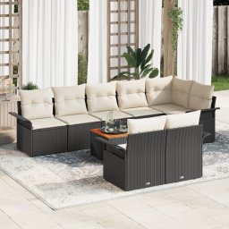 vidaXL Tuinbankenset 9 st 8-Aantal zitplaatsen Zwart en Crème