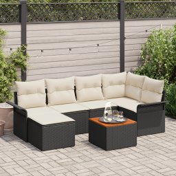 vidaXL Tuinbankenset 7 st Zwart en Crème poly rattan