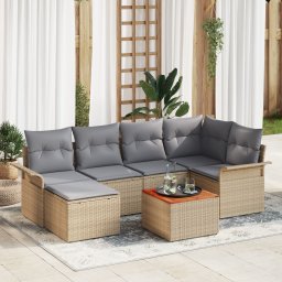 vidaXL Tuinbankenset 7 st Beige en Licht Grijs poly rattan