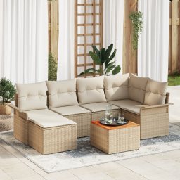 vidaXL Tuinbankenset 7 st Beige en Crème poly rattan