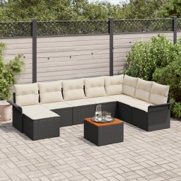 vidaXL Tuinbankenset 9 st Zwart en Crème poly rattan