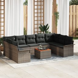 vidaXL Tuinbankenset 10 st 9-Aantal zitplaatsen Grijs poly rattan