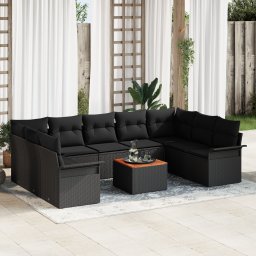 vidaXL Tuinbankenset 10 st 9-Aantal zitplaatsen Zwart poly rattan