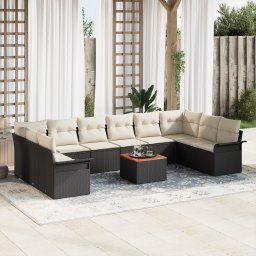 vidaXL Tuinbankenset 11 st 10-Aantal zitplaatsen Zwart en Crème