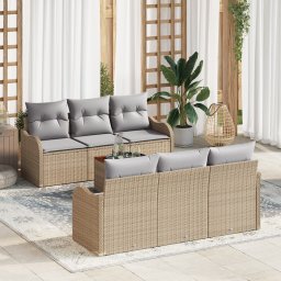 vidaXL Tuinbankenset 7 st Beige en Licht Grijs poly rattan
