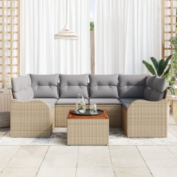 vidaXL Tuinbankenset 7 st Beige en Licht Grijs poly rattan