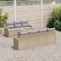 vidaXL Tuinbankenset met opslag 8 pcs Beige en Licht Grijs poly rattan