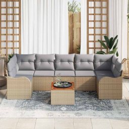 vidaXL Tuinbankenset met opslag 8 pcs Beige en Licht Grijs poly rattan