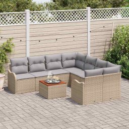 vidaXL Tuinbankenset met opslag 9 pcs Beige en Licht Grijs poly rattan