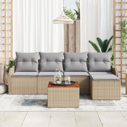 vidaXL Tuinbankenset 6 st Beige en Licht Grijs poly rattan