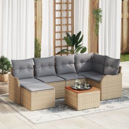 vidaXL Tuinbankenset 7 st Beige en Licht Grijs poly rattan