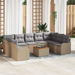 vidaXL Tuinbankenset 10 st Beige en Licht Grijs poly rattan