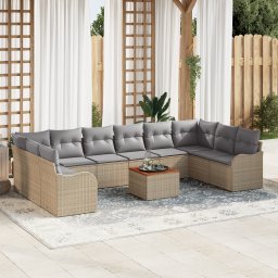 vidaXL Tuinbankenset 11 st Beige en Licht Grijs poly rattan