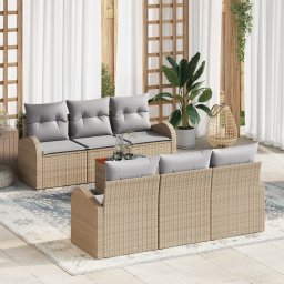 vidaXL Tuinbankenset 7 st Beige en Licht Grijs poly rattan