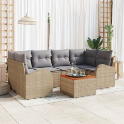 vidaXL Tuinbankenset 7 st Beige en Licht Grijs poly rattan